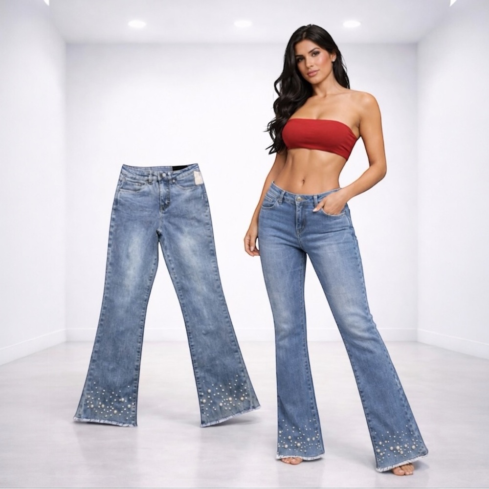 Joseph Ribkoff Pearl Embellished Cropped Jeans High Rise NWT Size (4) 27x28